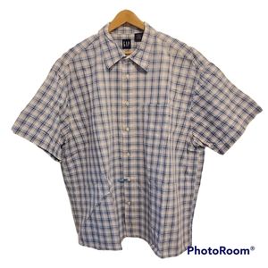 GAP Blue & Off White Plaid Short Sleeve Button-Down Shirt Size XXL